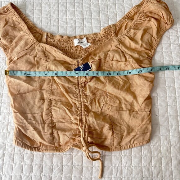Japna Womens Tan Off-Shoulder Smocked Crop Top M 100% Rayon Made In India - Picture 4 of 5
